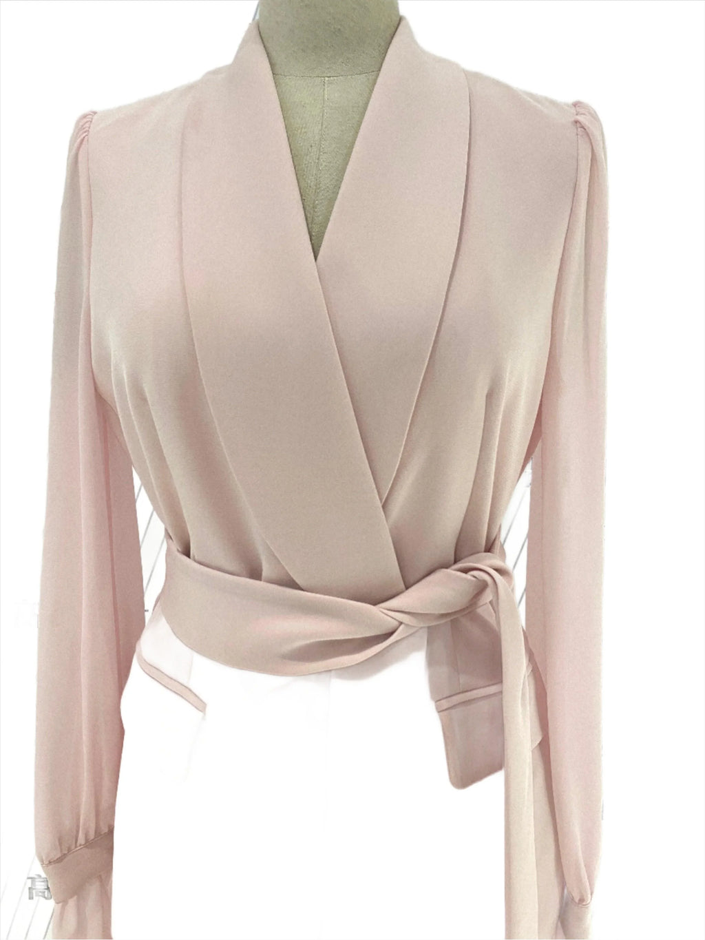 Belted Women Pant Suit, Spliced Sleeves -Guocali