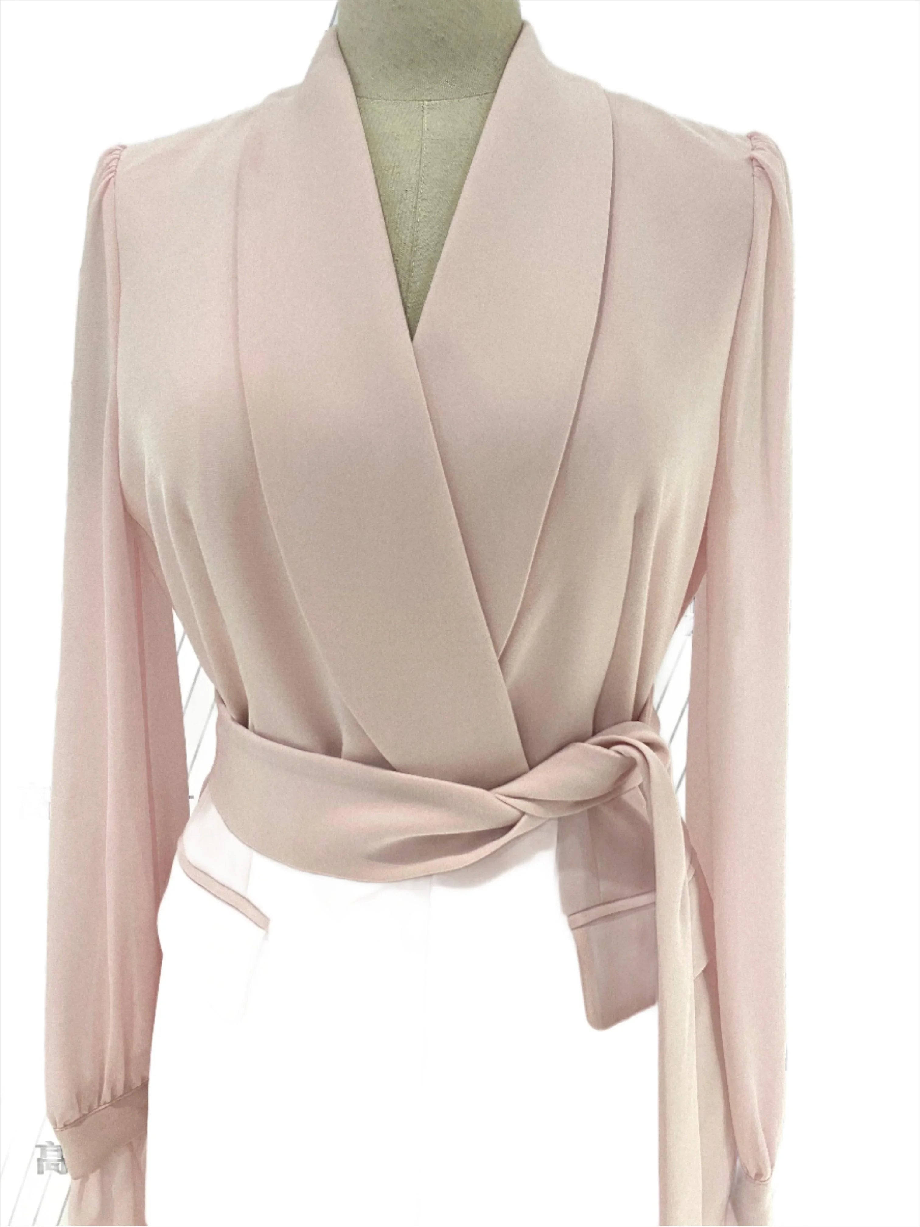 Belted Women Pant Suit, Spliced Sleeves -Guocali