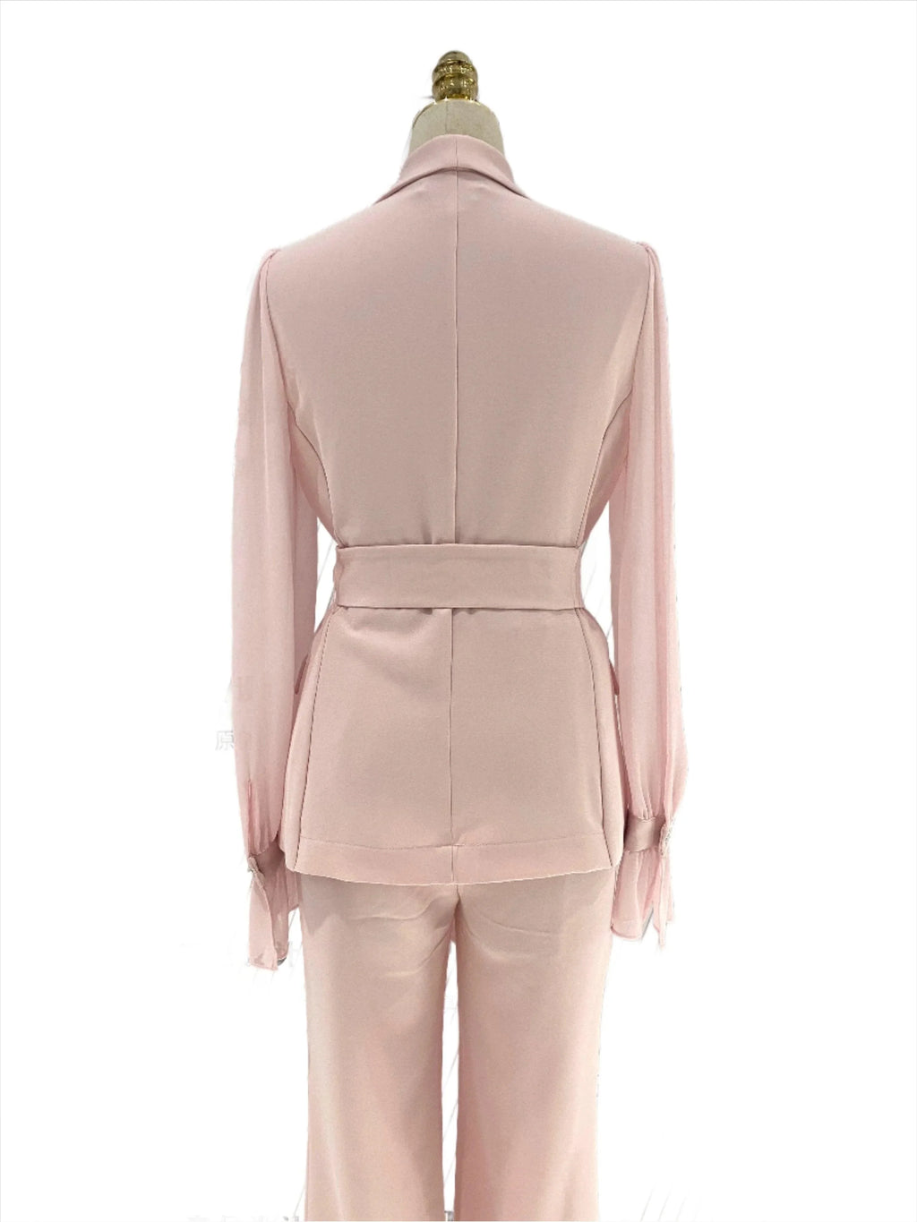Belted Women Pant Suit, Spliced Sleeves -Guocali