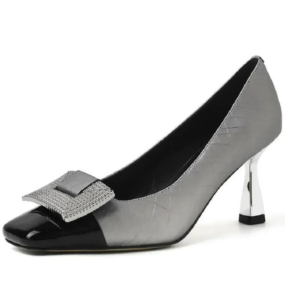 Big Buckle Stiletto Leather Women Pumps -Guocali