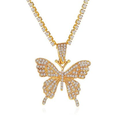 Big Butterfly Pendant Necklace - Rhinestone Jewelry -Guocali
