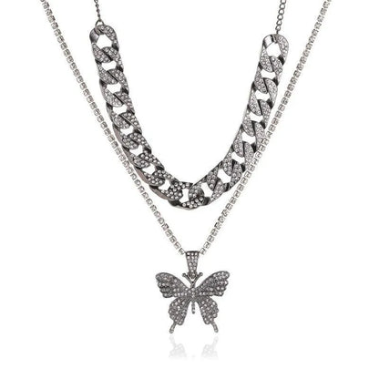 Big Butterfly Pendant Necklace - Rhinestone Jewelry -Guocali