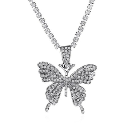 Big Butterfly Pendant Necklace - Rhinestone Jewelry -Guocali