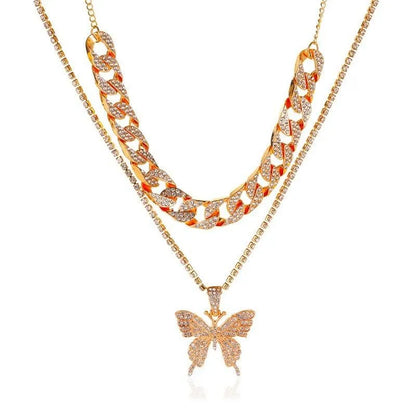 Big Butterfly Pendant Necklace - Rhinestone Jewelry -Guocali