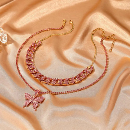 Big Butterfly Pendant Necklace - Rhinestone Jewelry -Guocali