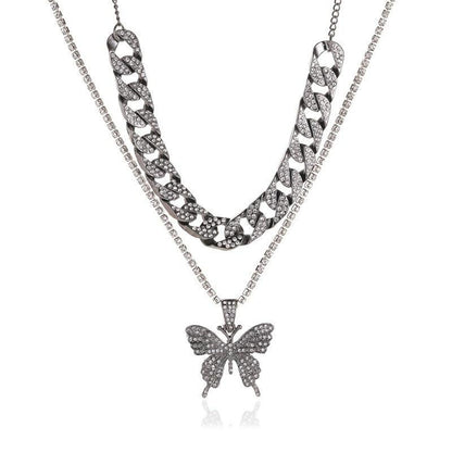 Big Butterfly Pendant Necklace - Rhinestone Jewelry - Pendant Necklace - Guocali