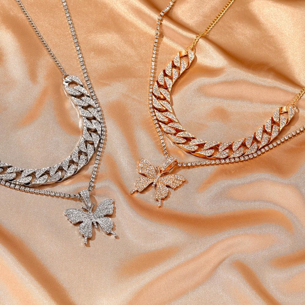 Big Butterfly Pendant Necklace - Rhinestone Jewelry - Pendant Necklace - Guocali
