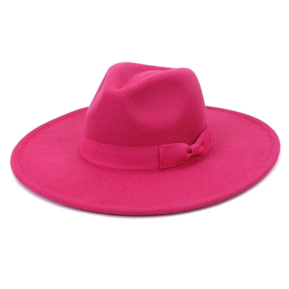 Bright pink wide-brim retro fedora hat, luxury fashion accessory from GUOCALI Paris