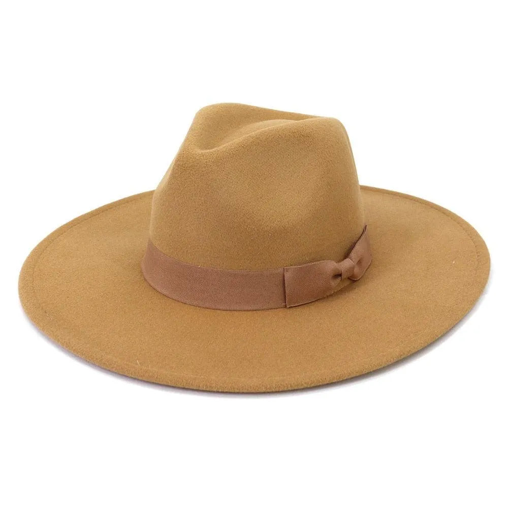 Wide-brim tan retro fedora hat with ribbon, luxury accessory from GUOCALI Paris