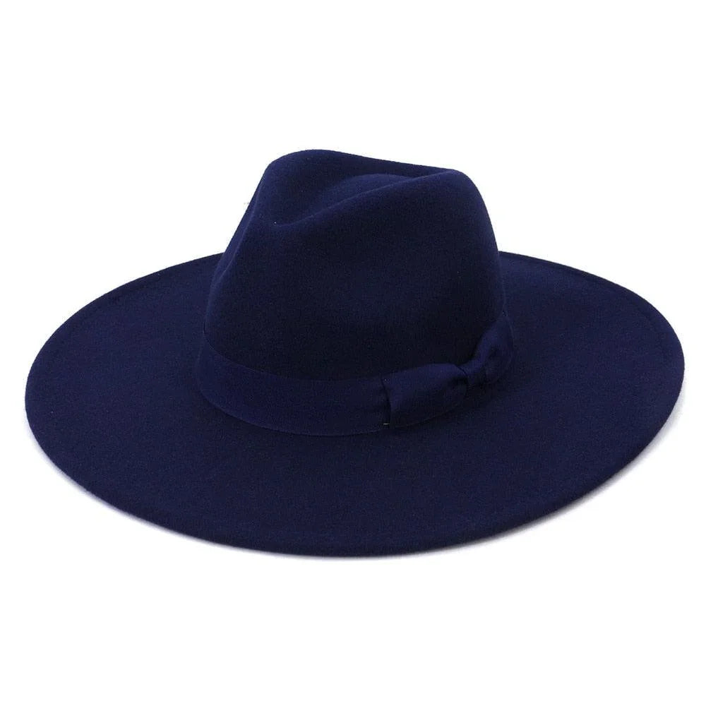 Navy blue wide-brim retro fedora hat, luxury GUOCALI Paris fashion accessory