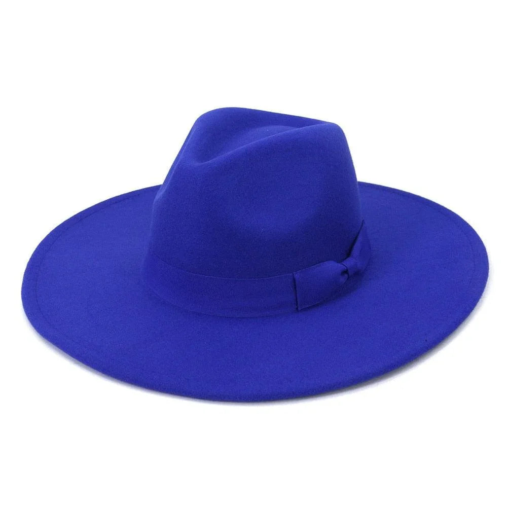 Bright blue wide-brim retro fedora hat from GUOCALI Paris contemporary fashion collection