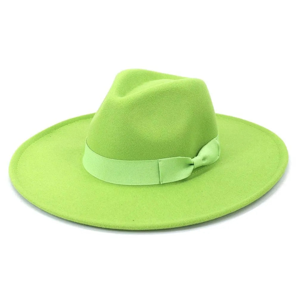 Lime green wide-brim retro fedora hat with ribbon, luxury accessory by GUOCALI Paris