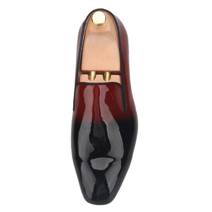 Black-Burgundy Patent Leather Men Loafers - Men Shoes - Loafer Shoes - Guocali