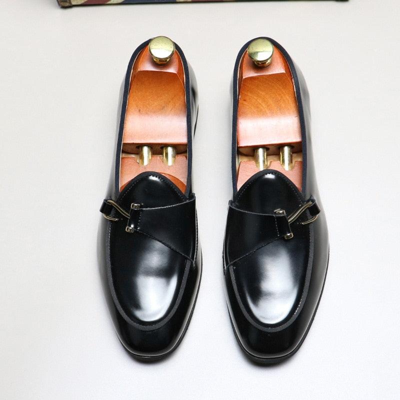 Black Loafers With Side Hook - Men Shoes - Loafer Shoes - Guocali