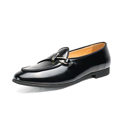Black Loafers With Side Hook - Men Shoes - Loafer Shoes - Guocali