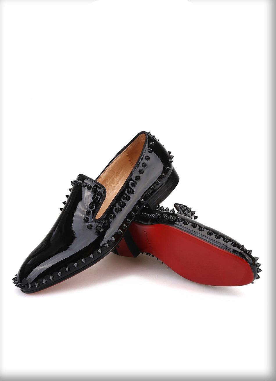 Black Patent Leather Spiked Men Loafers - Men Shoes - Loafer Shoes - Guocali