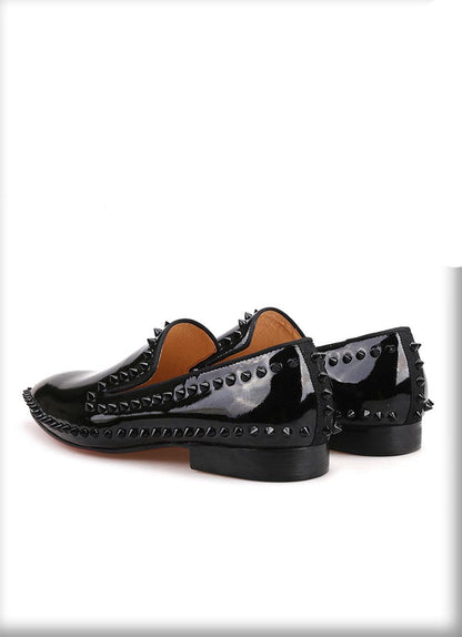 Black Patent Leather Spiked Men Loafers - Men Shoes - Loafer Shoes - Guocali