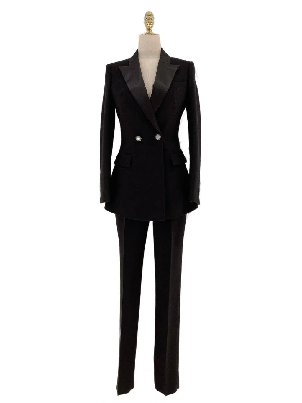 Elegant Women's Pant Suit - Solid Double-Breasted