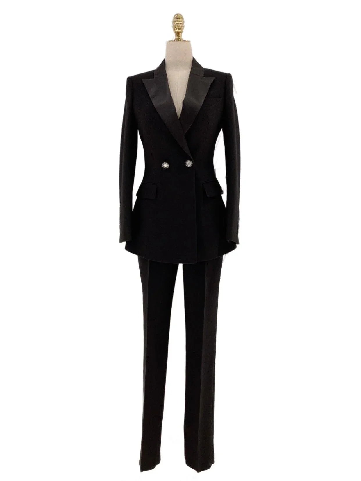 Black Women Pant Suit - Slim Fit Tuxedo -Guocali