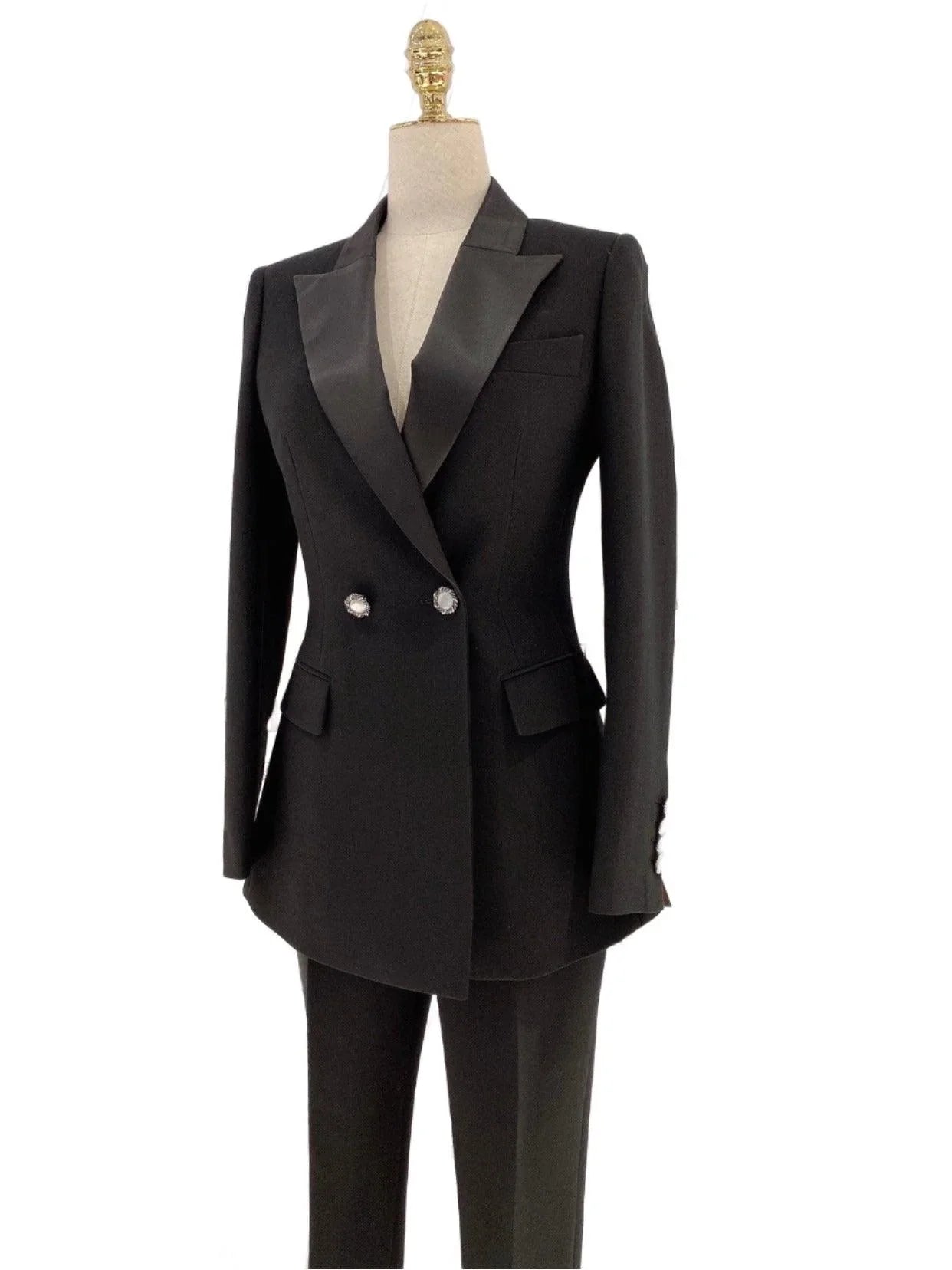 Black Women Pant Suit - Slim Fit Tuxedo -Guocali