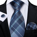 Blue Checked Necktie Set -Guocali