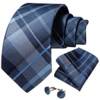 Blue Checked Necktie Set -Guocali