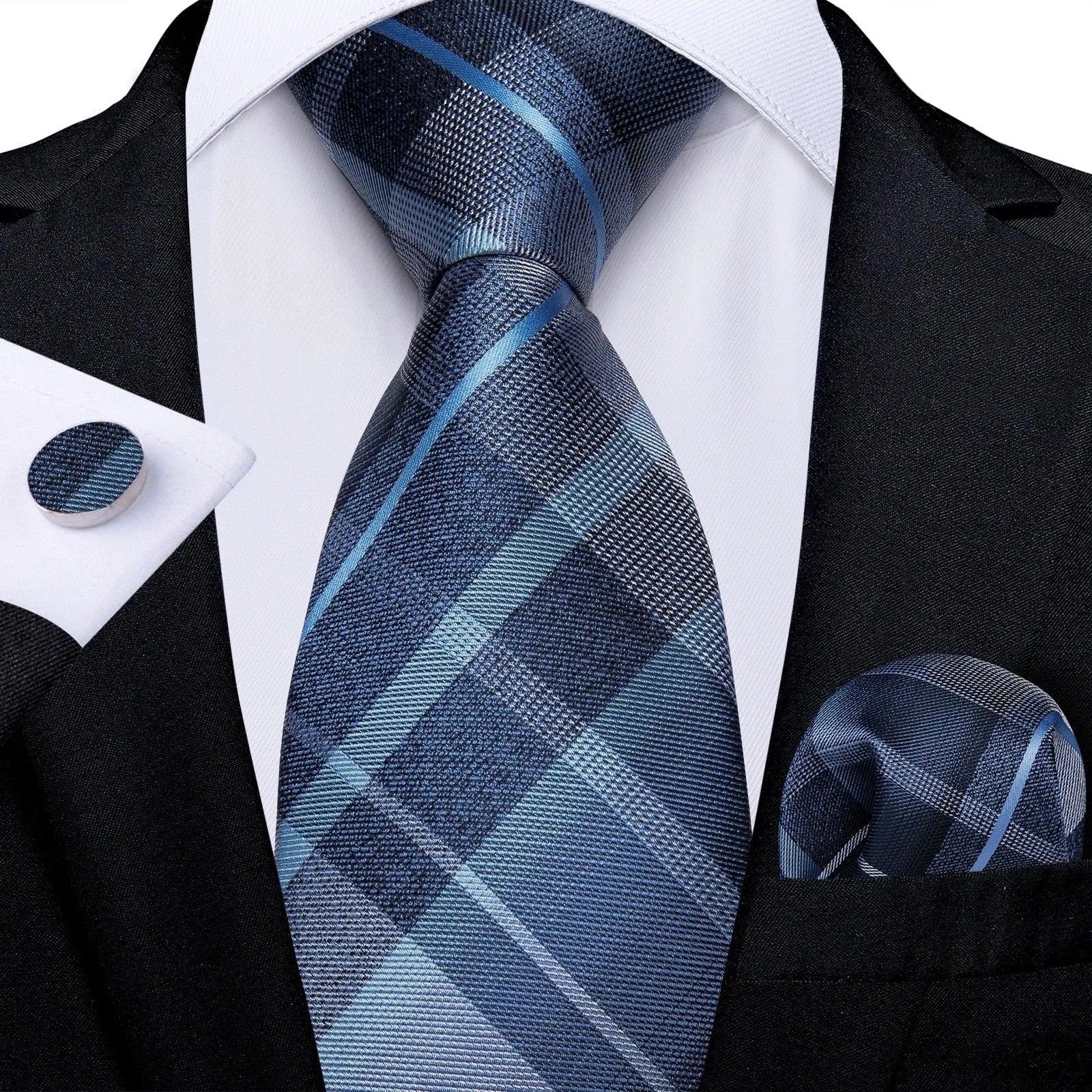 Blue Checked Necktie Set -Guocali