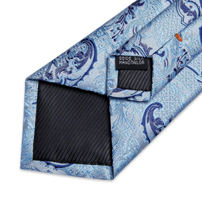 Blue Paisley Silk Necktie Set -Guocali