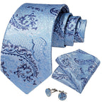 Blue Paisley Silk Necktie Set -Guocali