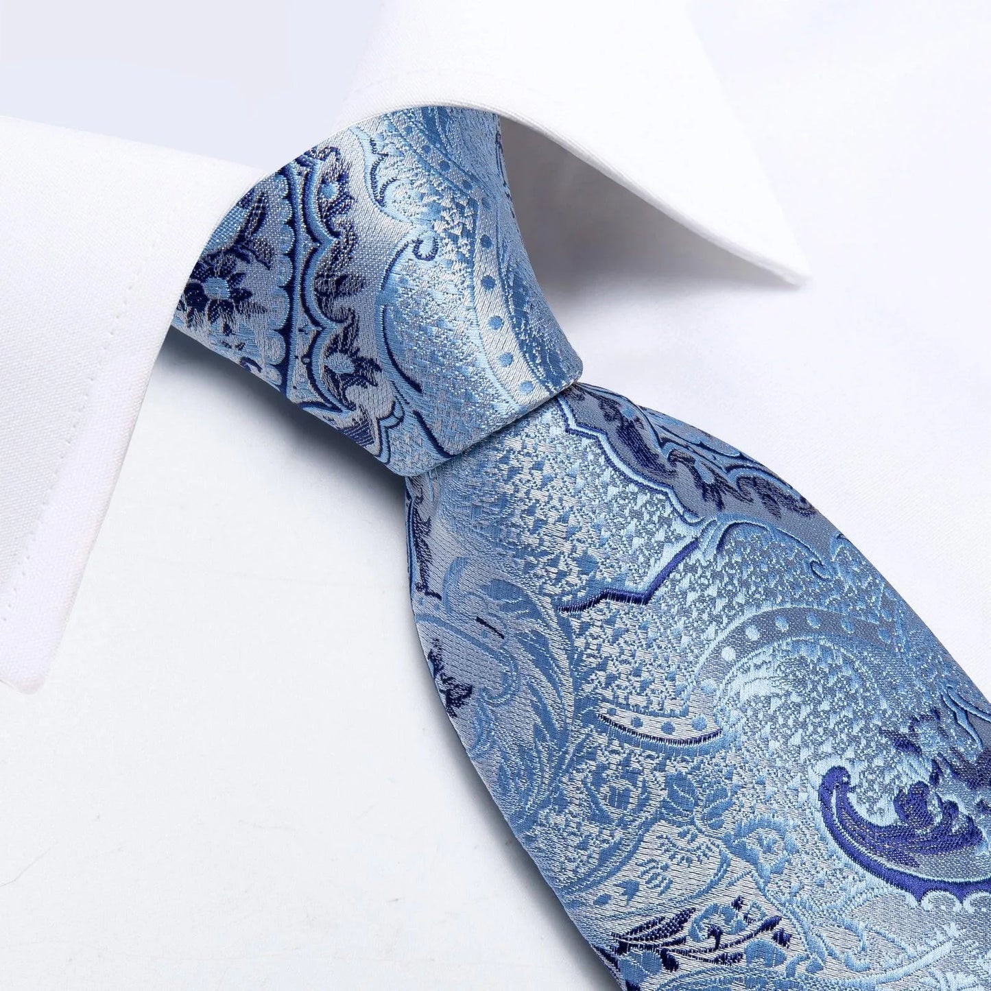 Blue Paisley Silk Necktie Set -Guocali