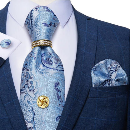 Blue Paisley Silk Necktie Set - Necktie - Guocali