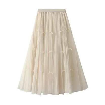 Bow Mesh Elastic A-Line Skirt -Guocali