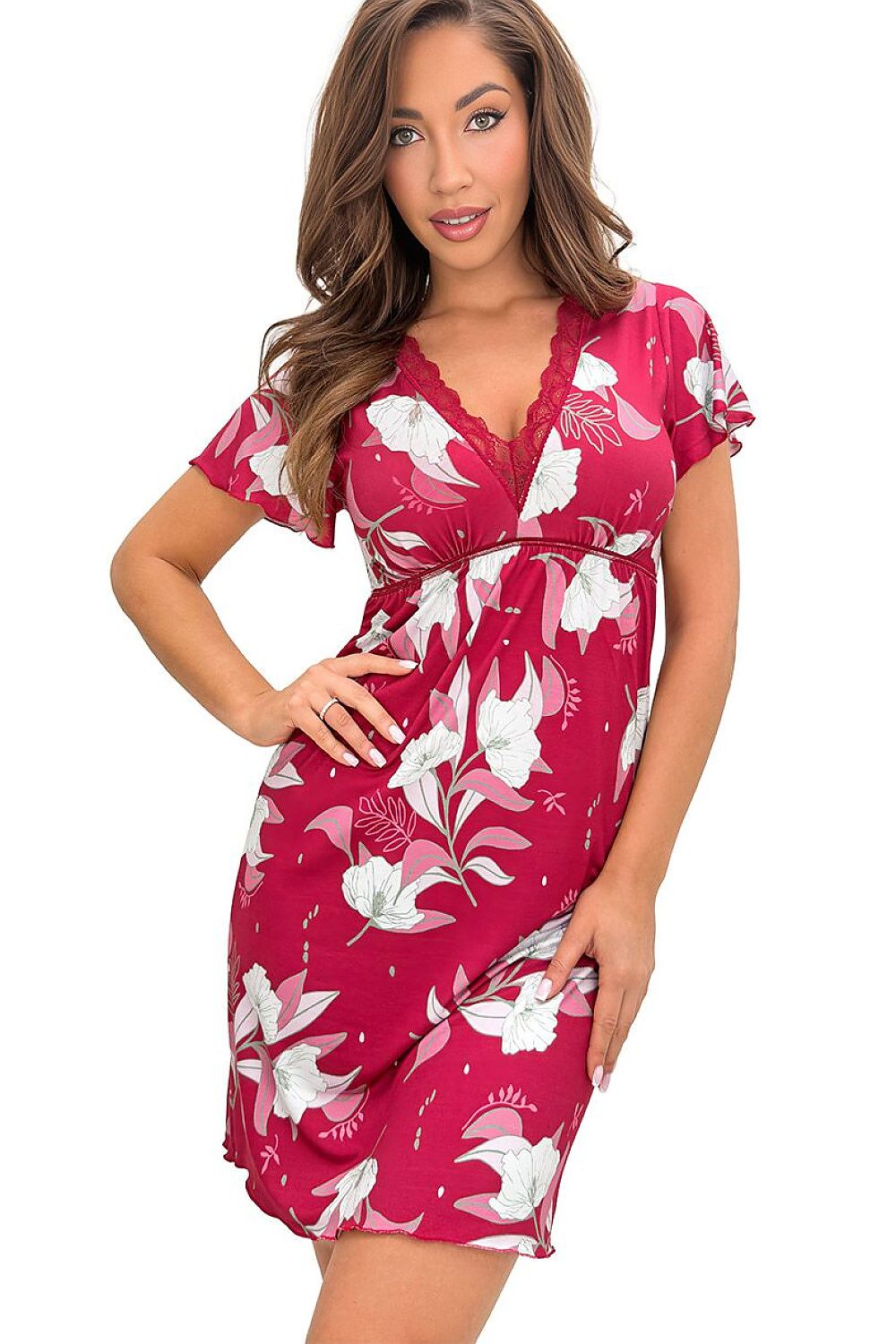 Brigitte Floral Lace-Trim Nightshirt – Red – Nightwear | GUOCALI