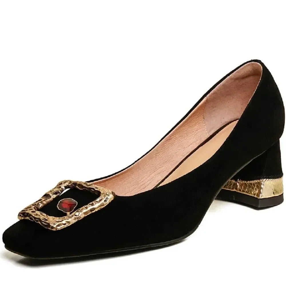 Buckle High Heel Leather Women Pumps -Guocali