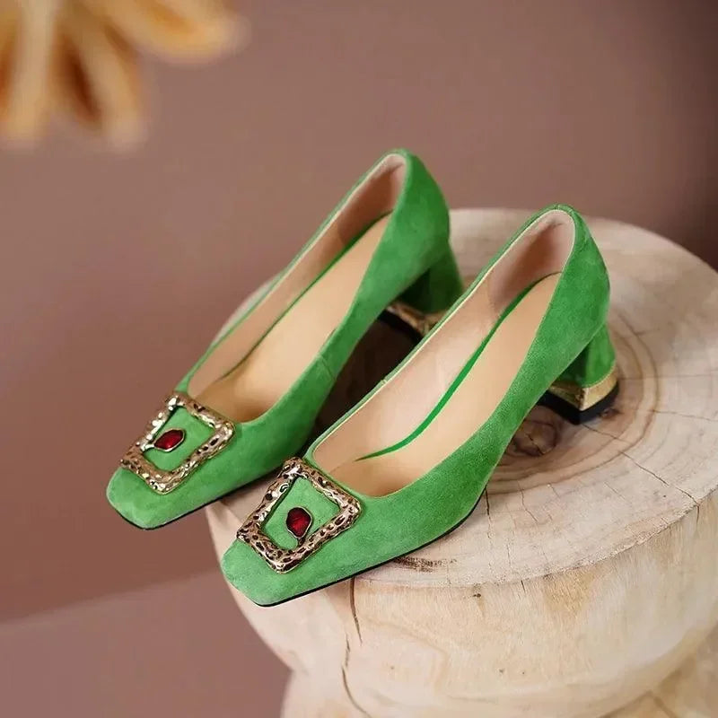 Buckle High Heel Leather Women Pumps -Guocali