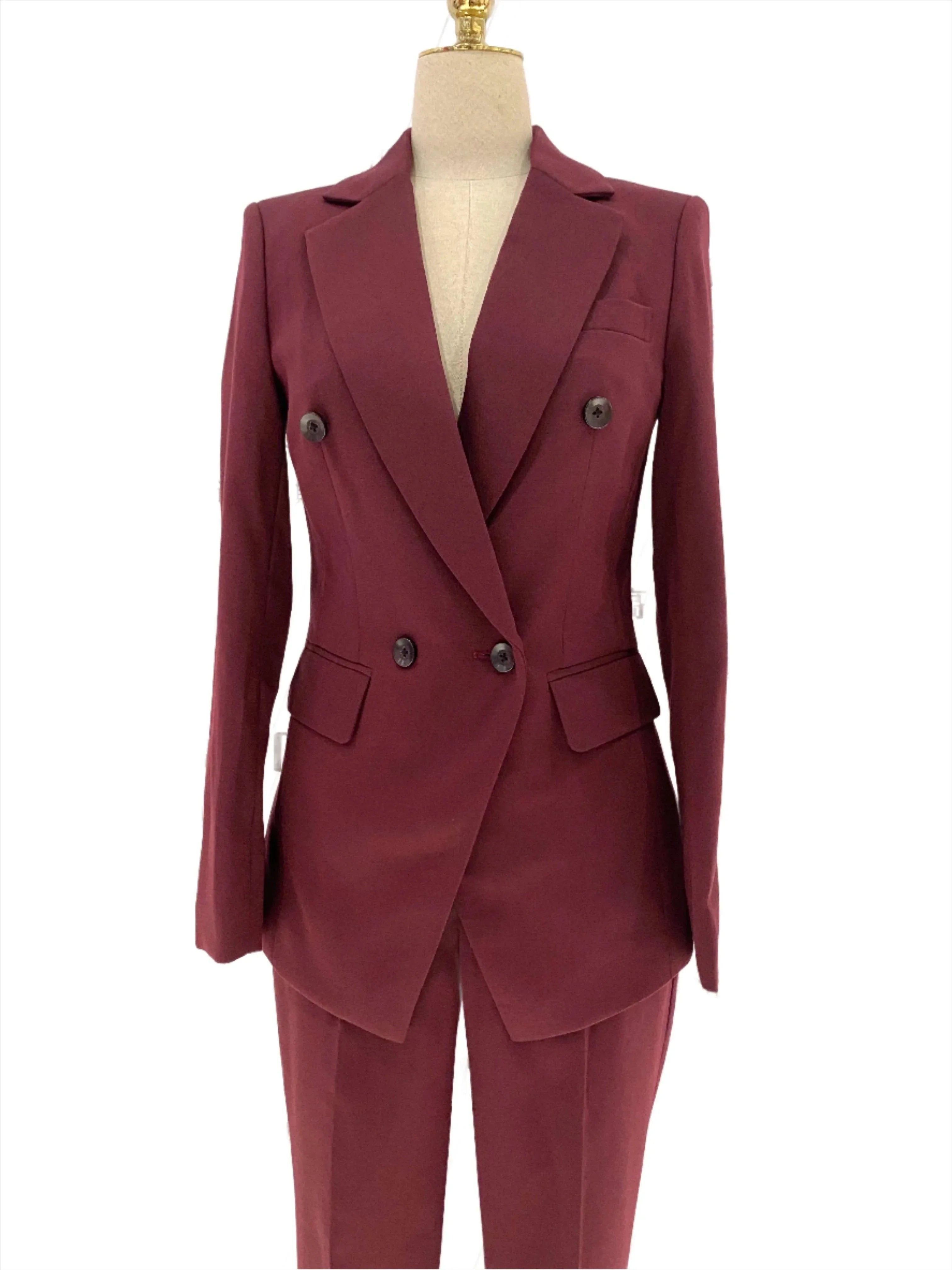 Burgundy Women Pant Suit- Formal Business Trouser Suit -Guocali
