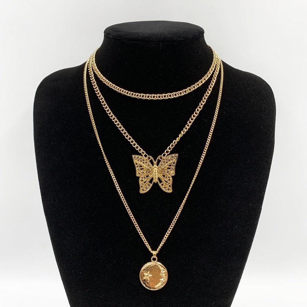 Butterfly Pendant Necklace - Multi-Layered Women Jewelry - Pendant Necklace - Guocali