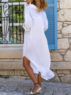 Button Front Shirt Dress – Long, Collar, Relaxed Slit Cut – Shirt Dress | GUOCALI – view 10