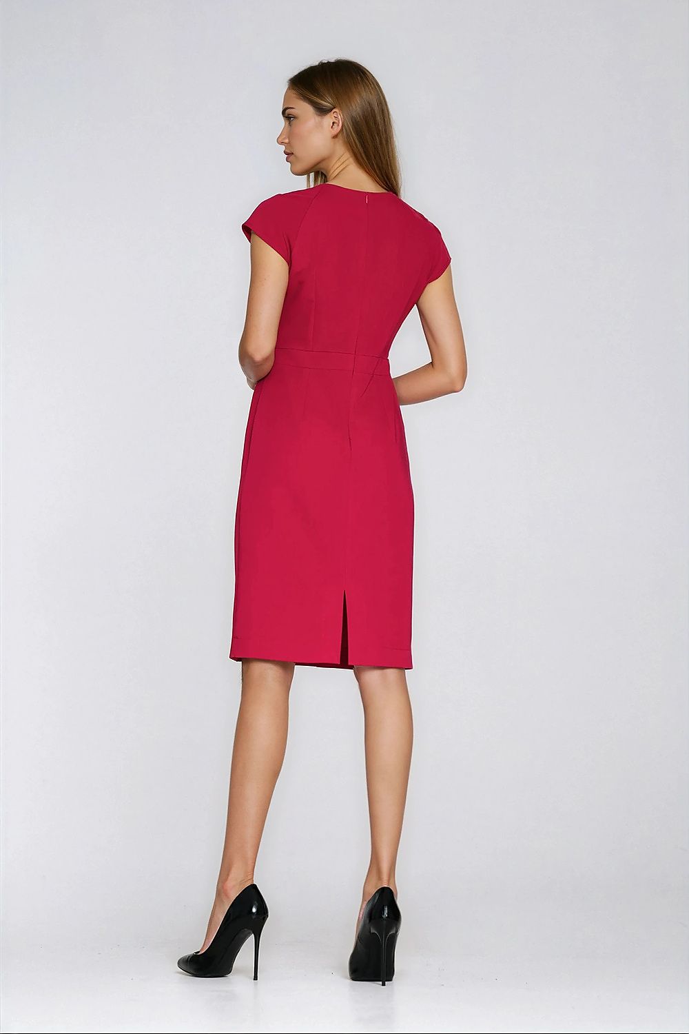 Cap Sleeve Knee-Length Sheath Dress – Red – Daydress | GUOCALI – view 3