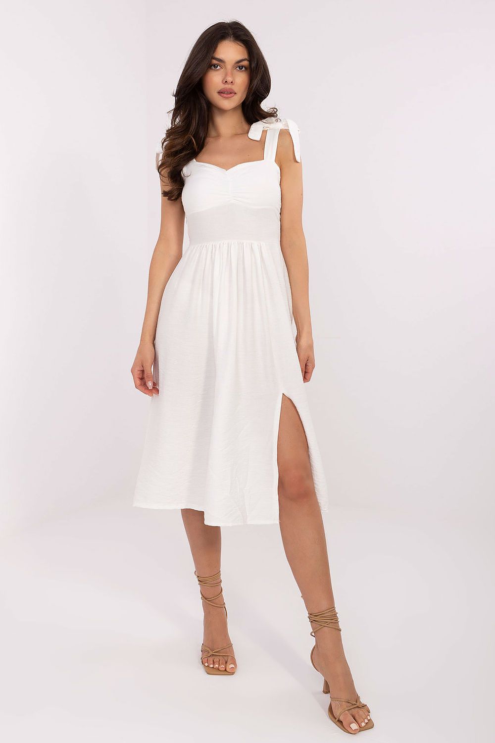 Casual Sweetheart Midi Dress – Sleeveless Tie Waist, Viscose – Daydress | GUOCALI