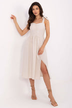 Casual Sweetheart Midi Dress – Sleeveless Tie Waist, Viscose – Daydress | GUOCALI – view 4
