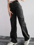 Casual Women Cargo Pants – Mid Rise Button Front -Guocali