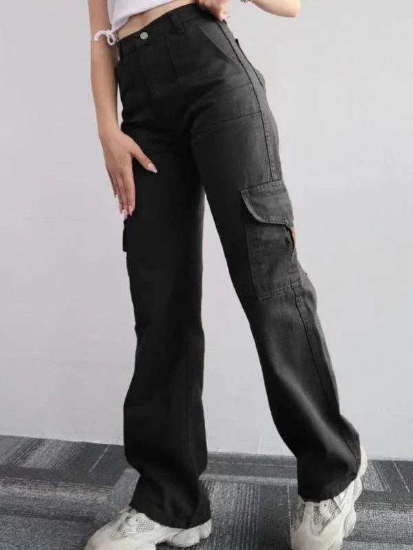 Casual Women Cargo Pants – Mid Rise Button Front -Guocali