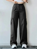 Casual Women Cargo Pants – Mid Rise Button Front -Guocali