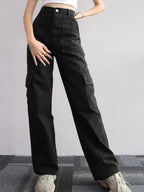 Casual Women Cargo Pants – Mid Rise Button Front -Guocali