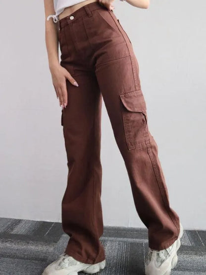 Casual Women Cargo Pants – Mid Rise Button Front -Guocali