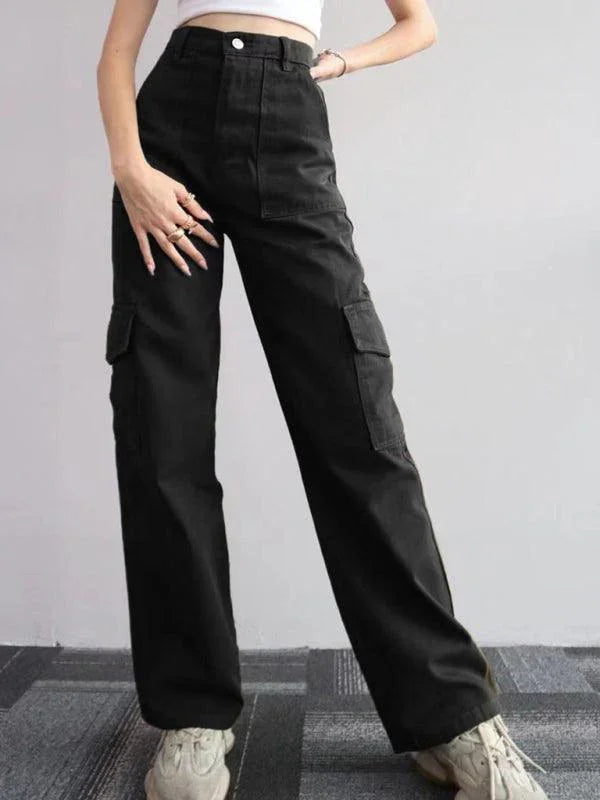 Casual Women Cargo Pants – Mid Rise Button Front -Guocali