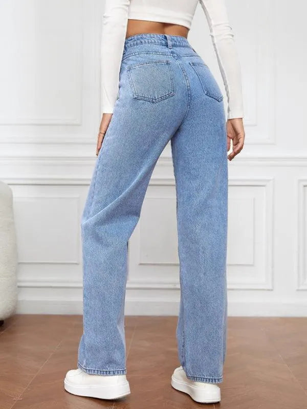 Casual Women Jeans – High-Waist Flat Front -Guocali