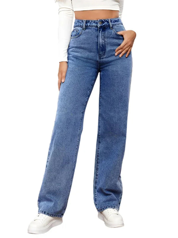 Casual Women Jeans – High-Waist Flat Front -Guocali