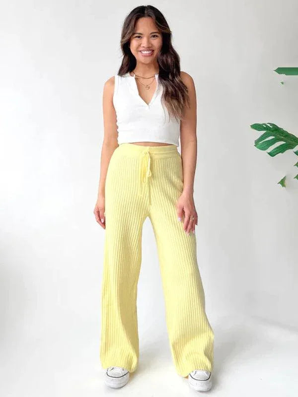 Casual Women's Trousers – High Rise Drawstring Fit -Guocali